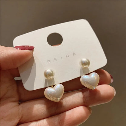 New Fashion Contracted Heart Pearl Fine Earrings with heart pendant and faux pearl