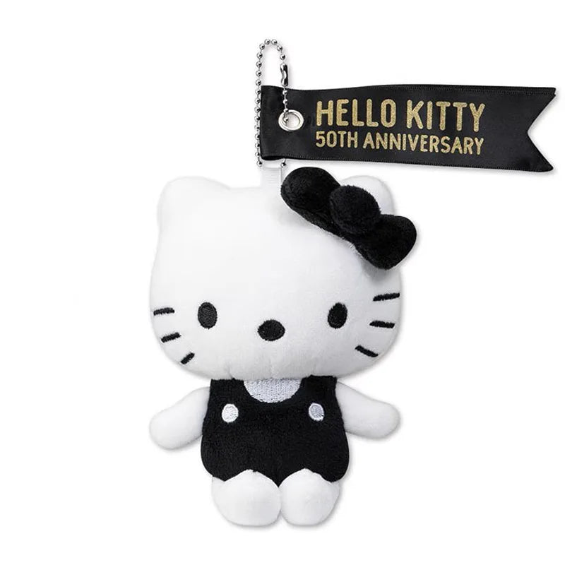 Sanrio Hello Kitty 50th Anniversary plush pendant in black and white for backpacks

