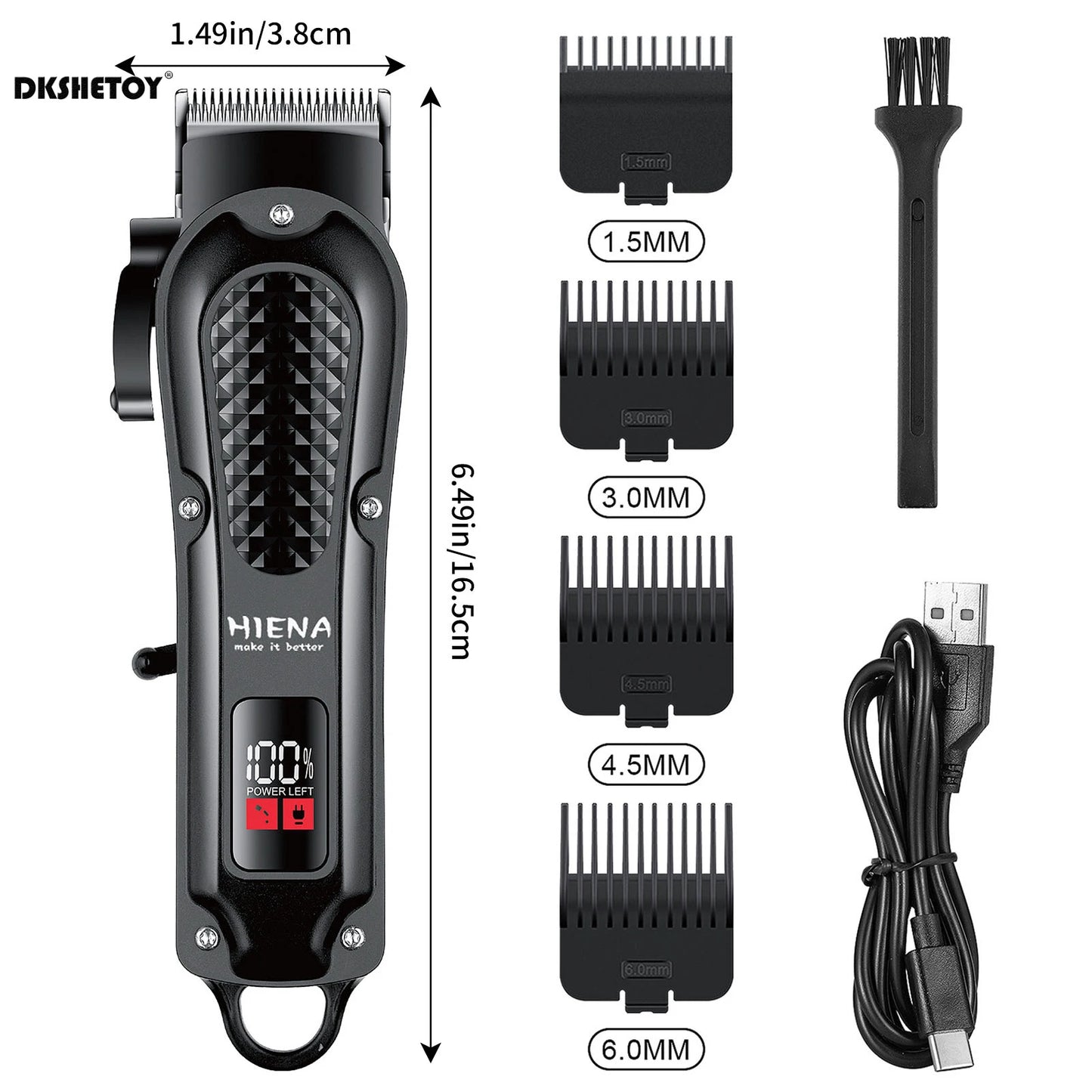 HIENA Electric Hair Clipper with USB charging and cordless beard trimming for wet and dry haircuts