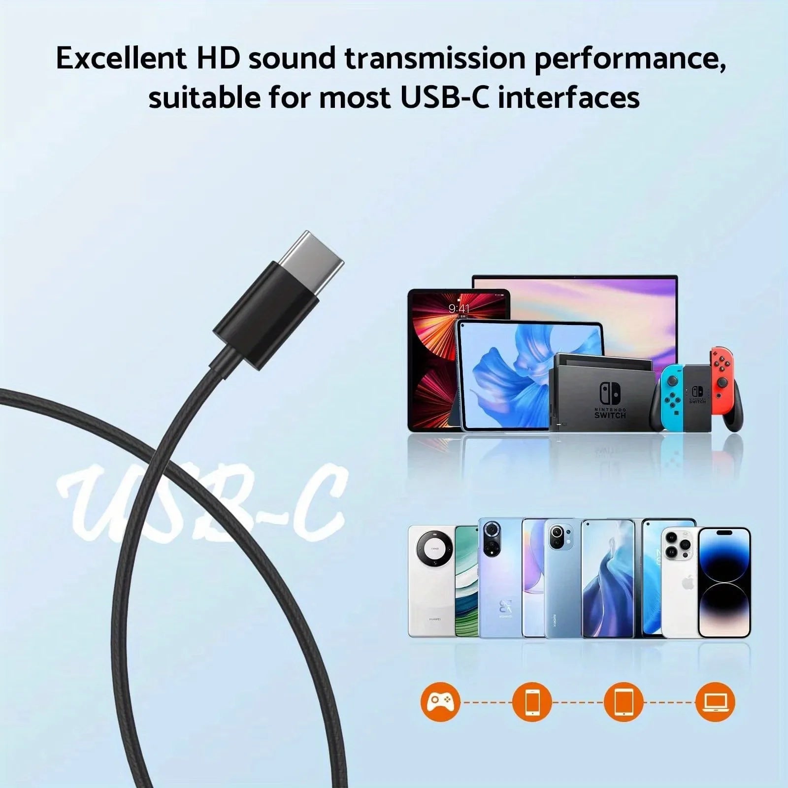 9D Stereo Type C&3.5mm Gaming Headsets with HiFi bass, waterproof in-ear design, and mic for handsfree calls and gaming