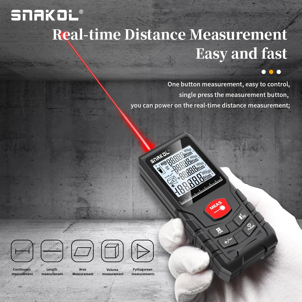 Snakol Laser Distance Meter with 50m to 120m Range, Digital Tape Measure and High Precision Professional Rangefinder Tool