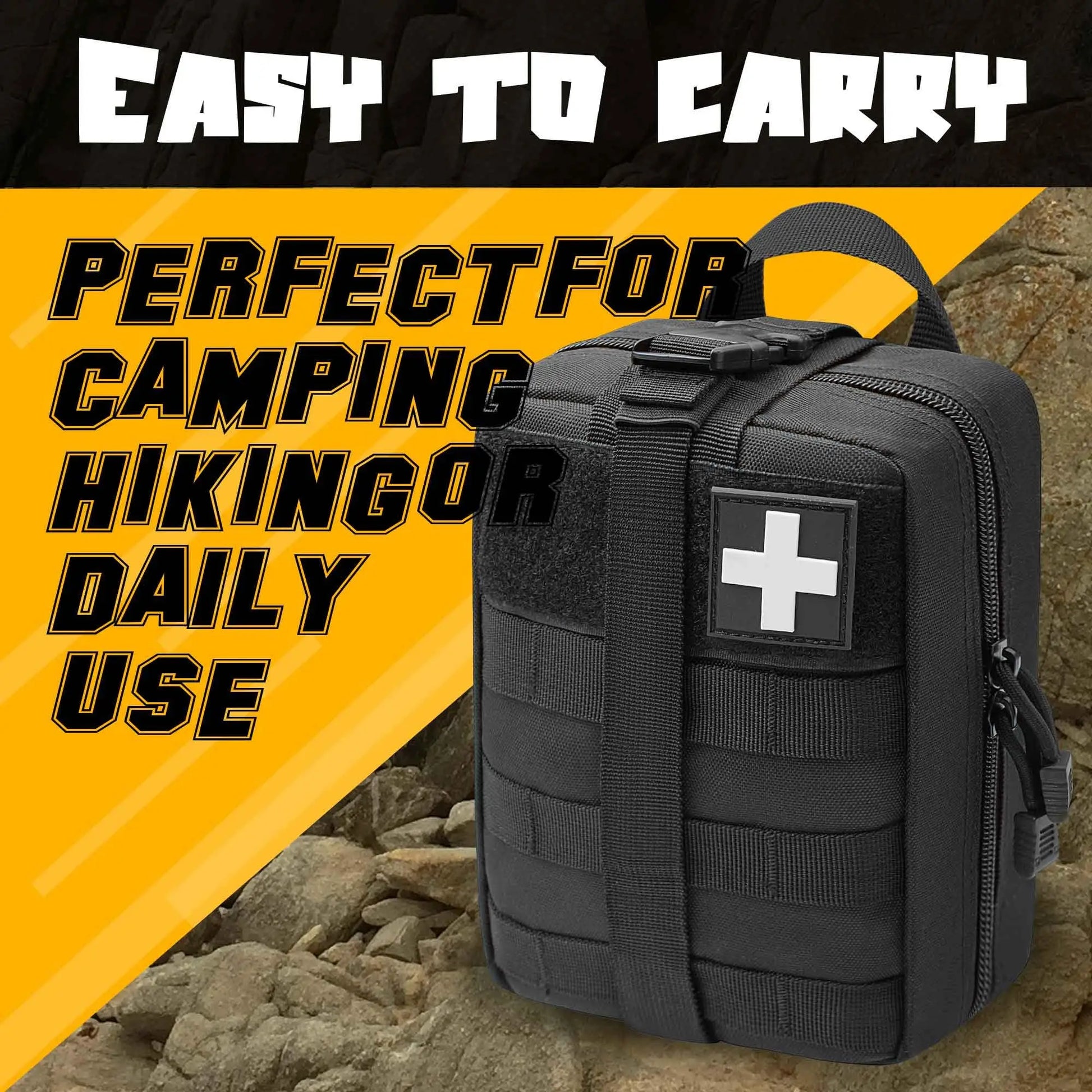 Rip away EMT pouch with molle attachment for hiking and emergency use