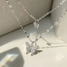 Women's double layer butterfly necklace with sparkling silver chain
