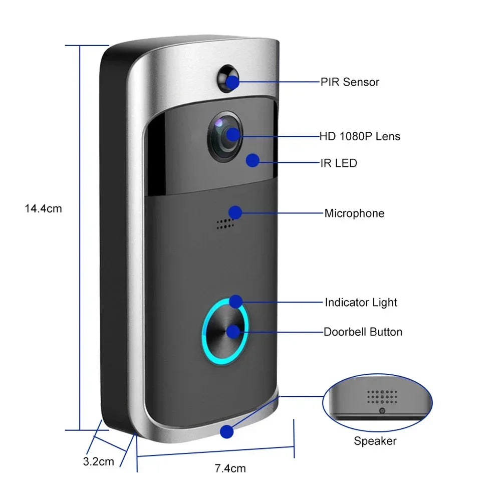 Wireless Smart Doorbell Camera with Night Vision for Home Security

