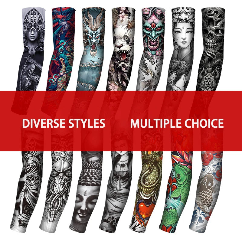 Summer Tattoo Sleeves with Ice Silk Fabric for UV Protection and Breathable Comfort During Golf, Cycling, and Outdoor Sports