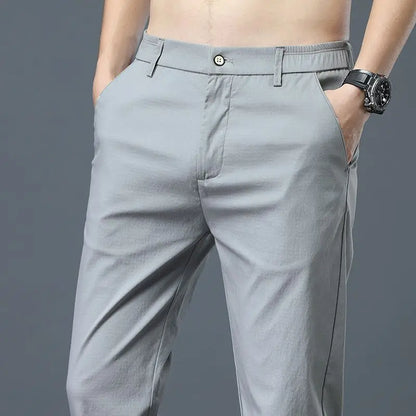 Ice Silk Men's Golf Pants in khaki and black with slim straight leg and breathable stretch fabric for casual sports comfort