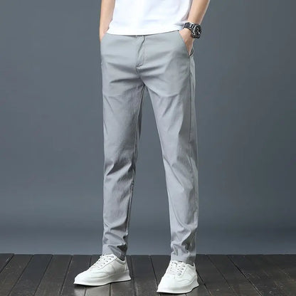 Ice Silk Men's Golf Pants in khaki and black with slim straight leg and breathable stretch fabric for casual sports comfort