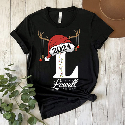 Personalized Christmas Family Pajama Shirts with Santa Hat