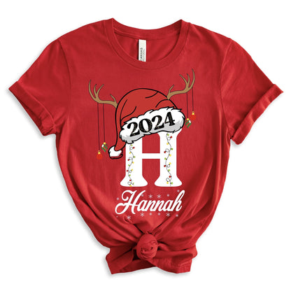 Personalized Christmas Family Pajama Shirts with Santa Hat