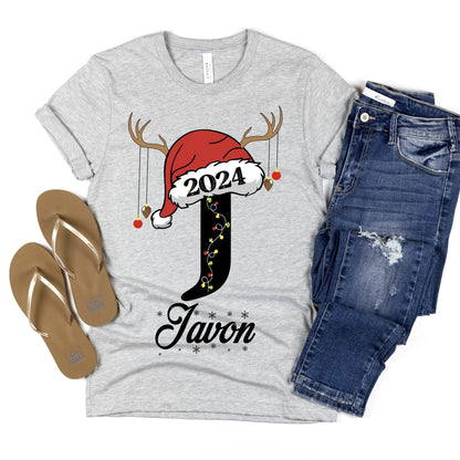 Personalized Christmas Family Pajama Shirts with Santa Hat