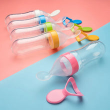 Baby silicone feeding bottle with spoon tip for mess-free feeding

