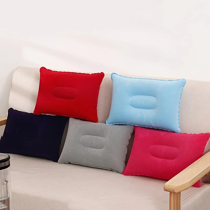 Inflatable travel pillow for neck and lumbar support during car rides, naps, and camping

