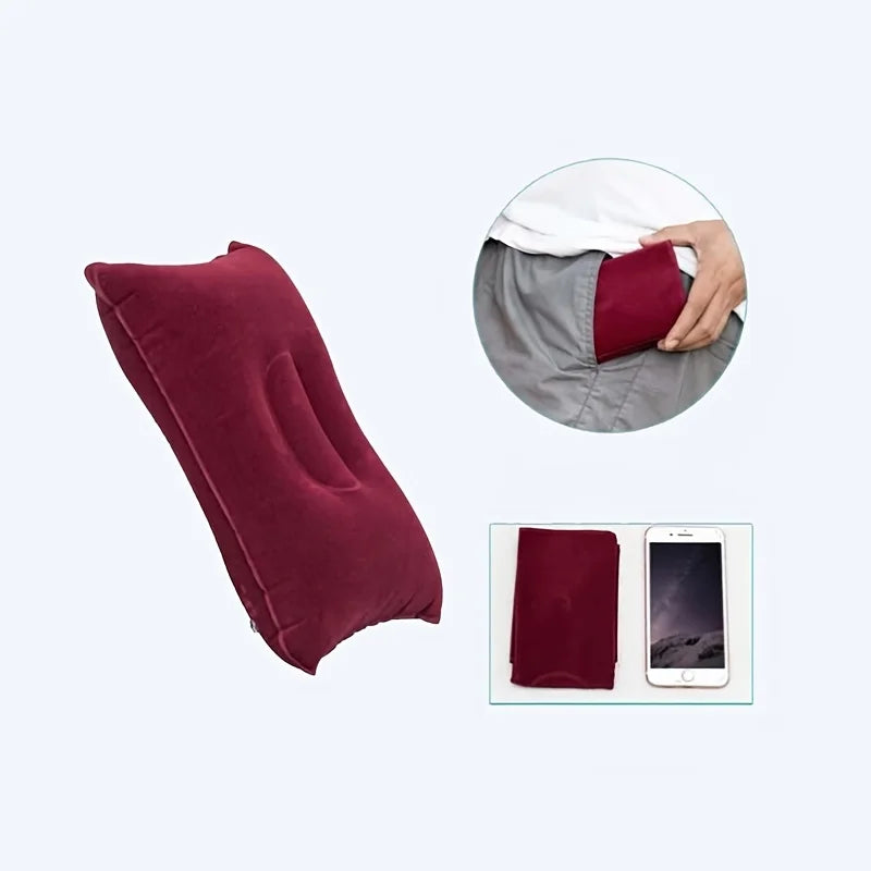 Inflatable travel pillow for neck and lumbar support during car rides, naps, and camping

