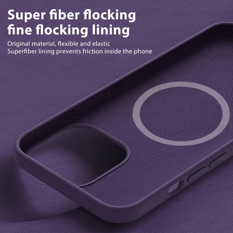 MagSafe iPhone case with soft silicone design and magnetic wireless charging


