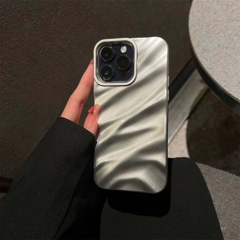Glossy 3D wave iPhone case with shockproof bumper for iPhone 12 to 16

