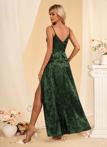 Model wearing elegant satin cowl neck jacquard A-line maxi dress


