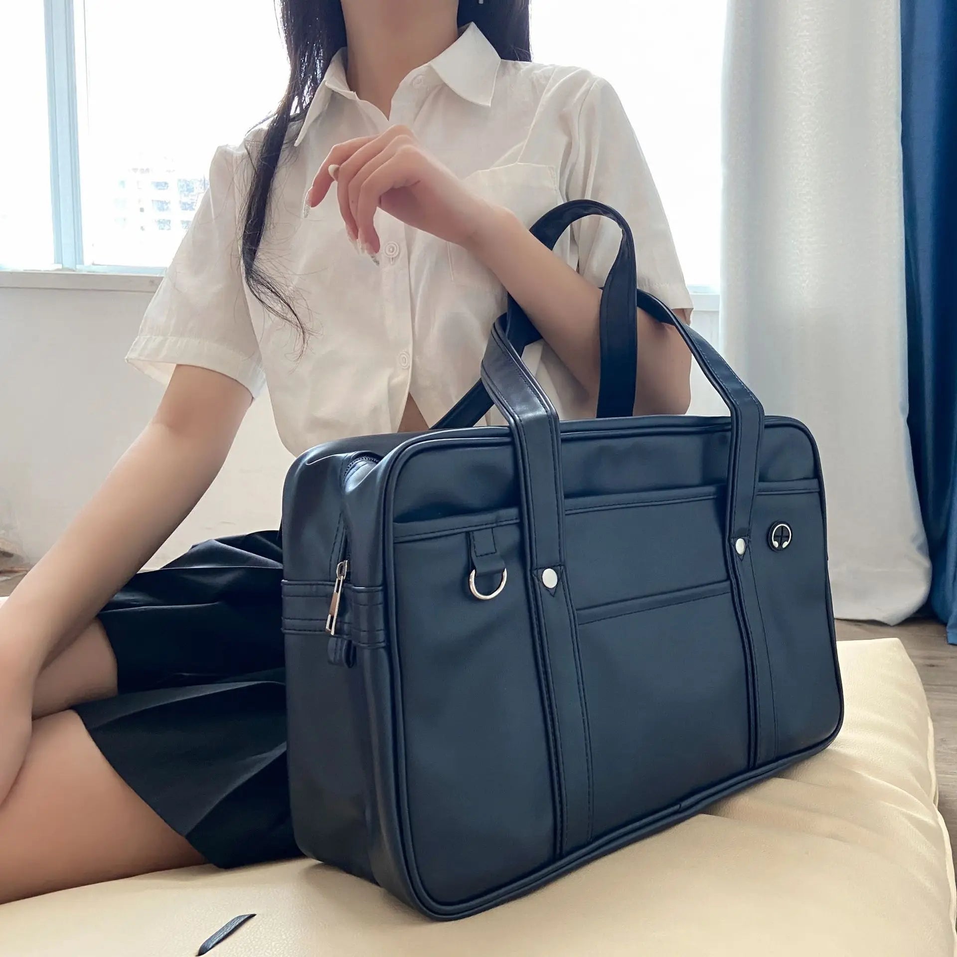 Japanese JK style PU leather school backpack for girls