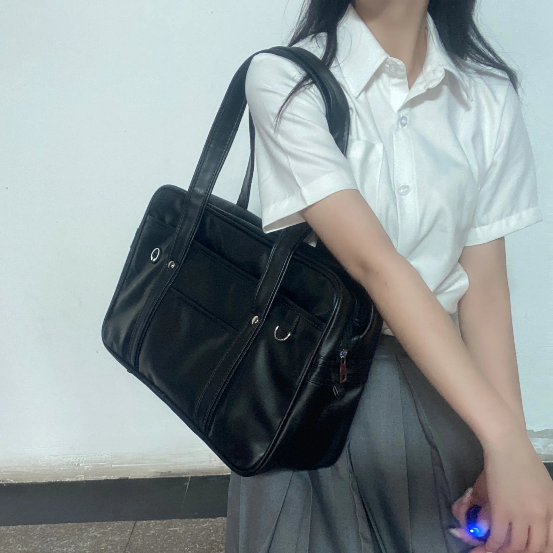 Japanese JK style PU leather school backpack for girls