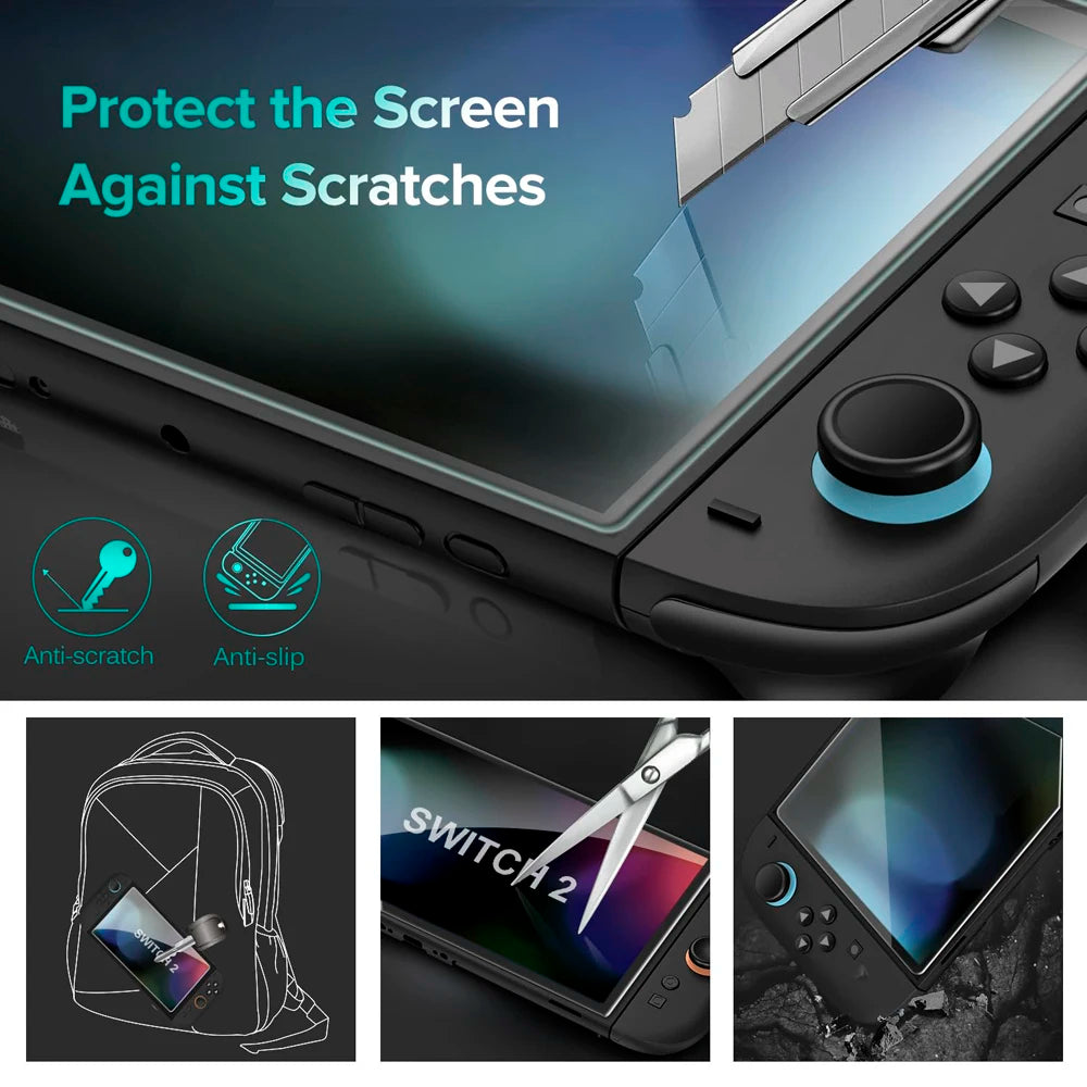 Tempered glass screen protector and joystick cap for Nintendo Switch 2

