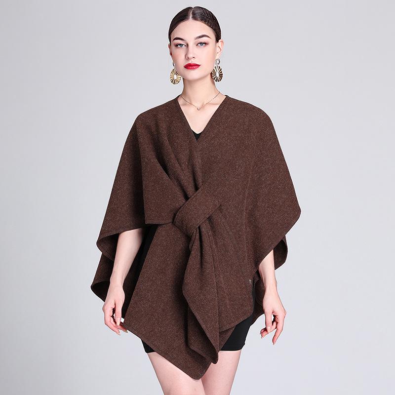 Casual Wool Blend Poncho Coat in Solid Color for Women