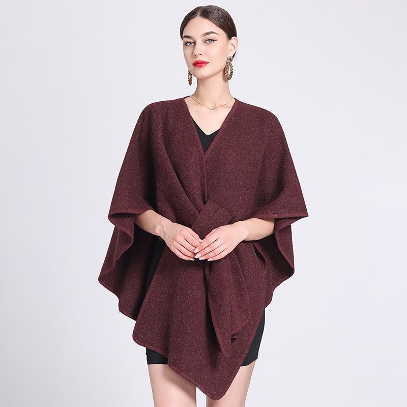 Casual Wool Blend Poncho Coat in Solid Color for Women