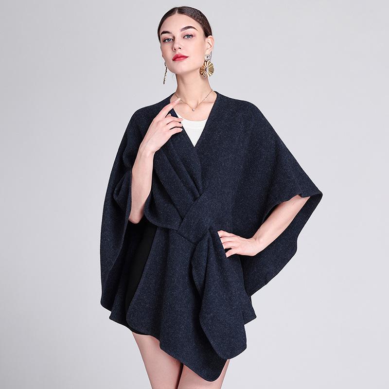 Casual Wool Blend Poncho Coat in Solid Color for Women