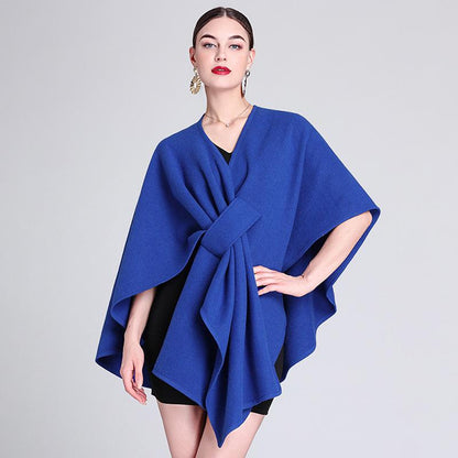 Casual Wool Blend Poncho Coat in Solid Color for Women