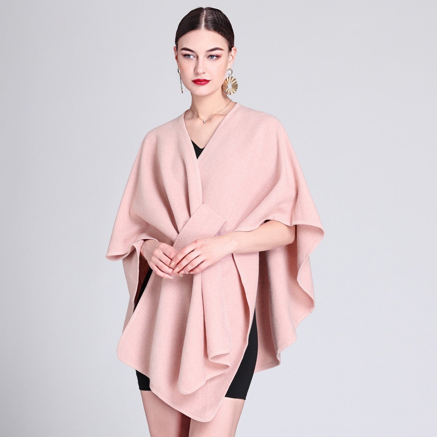 Casual Wool Blend Poncho Coat in Solid Color for Women