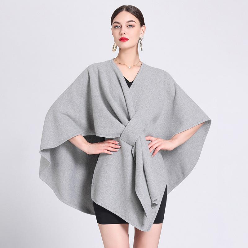 Casual Wool Blend Poncho Coat in Solid Color for Women