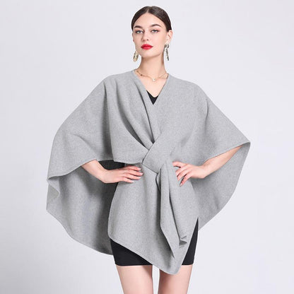 Casual Wool Blend Poncho Coat in Solid Color for Women