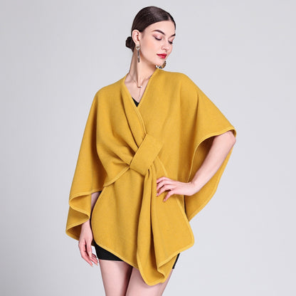 Casual Wool Blend Poncho Coat in Solid Color for Women
