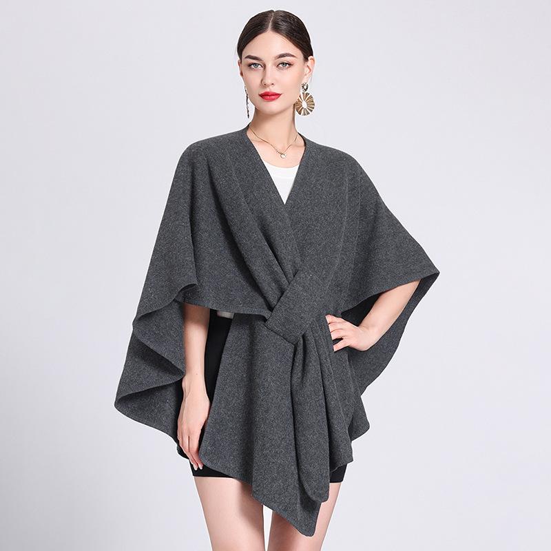 Casual Wool Blend Poncho Coat in Solid Color for Women
