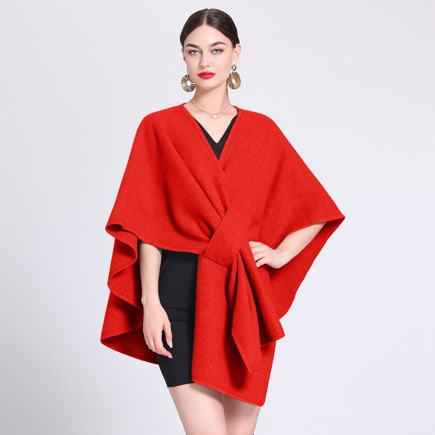 Casual Wool Blend Poncho Coat in Solid Color for Women