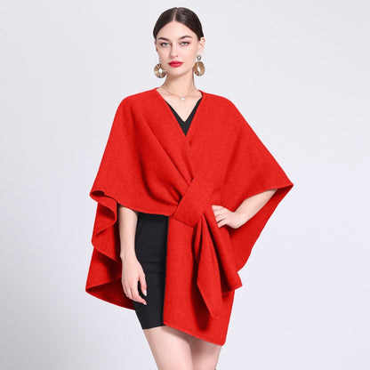 Casual Wool Blend Poncho Coat in Solid Color for Women