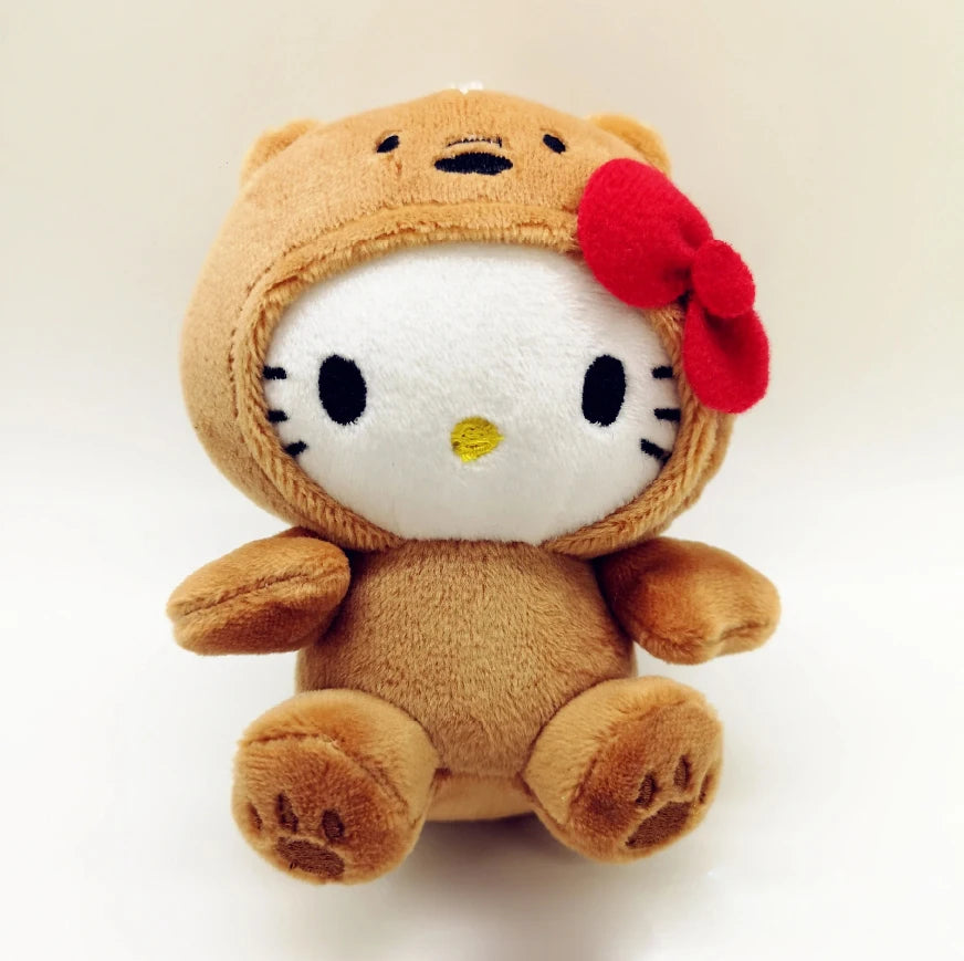Sanrio plush keychain featuring cute kitty, panda, and bear stuffed toy pendants

