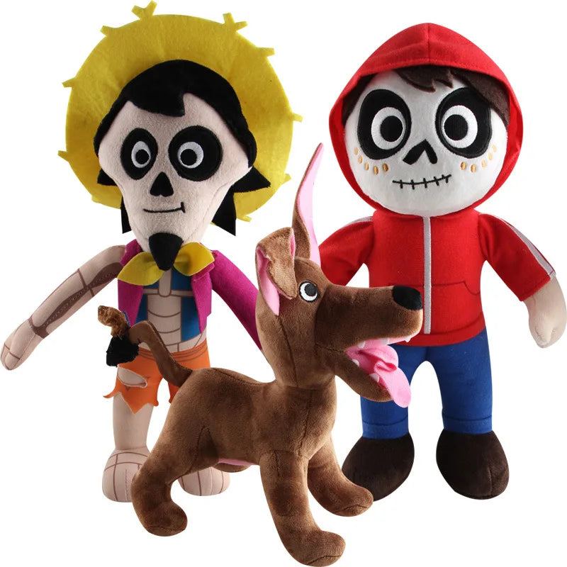 Coco movie plush toy set with Miguel, Hector, Dante, and Pepita

