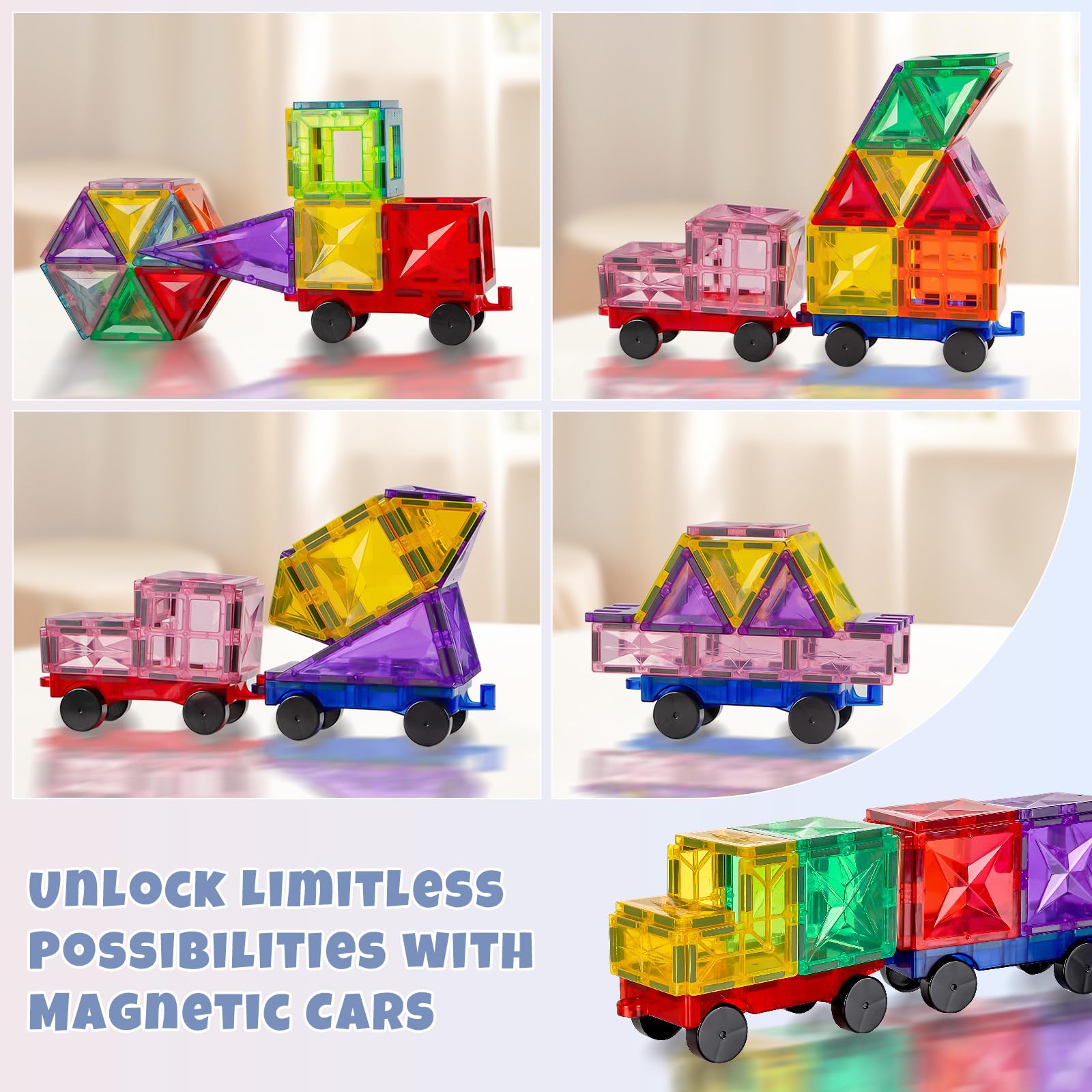 120Pcs Magnetic Tiles with 2 Cars Building Set for Kids 3-6