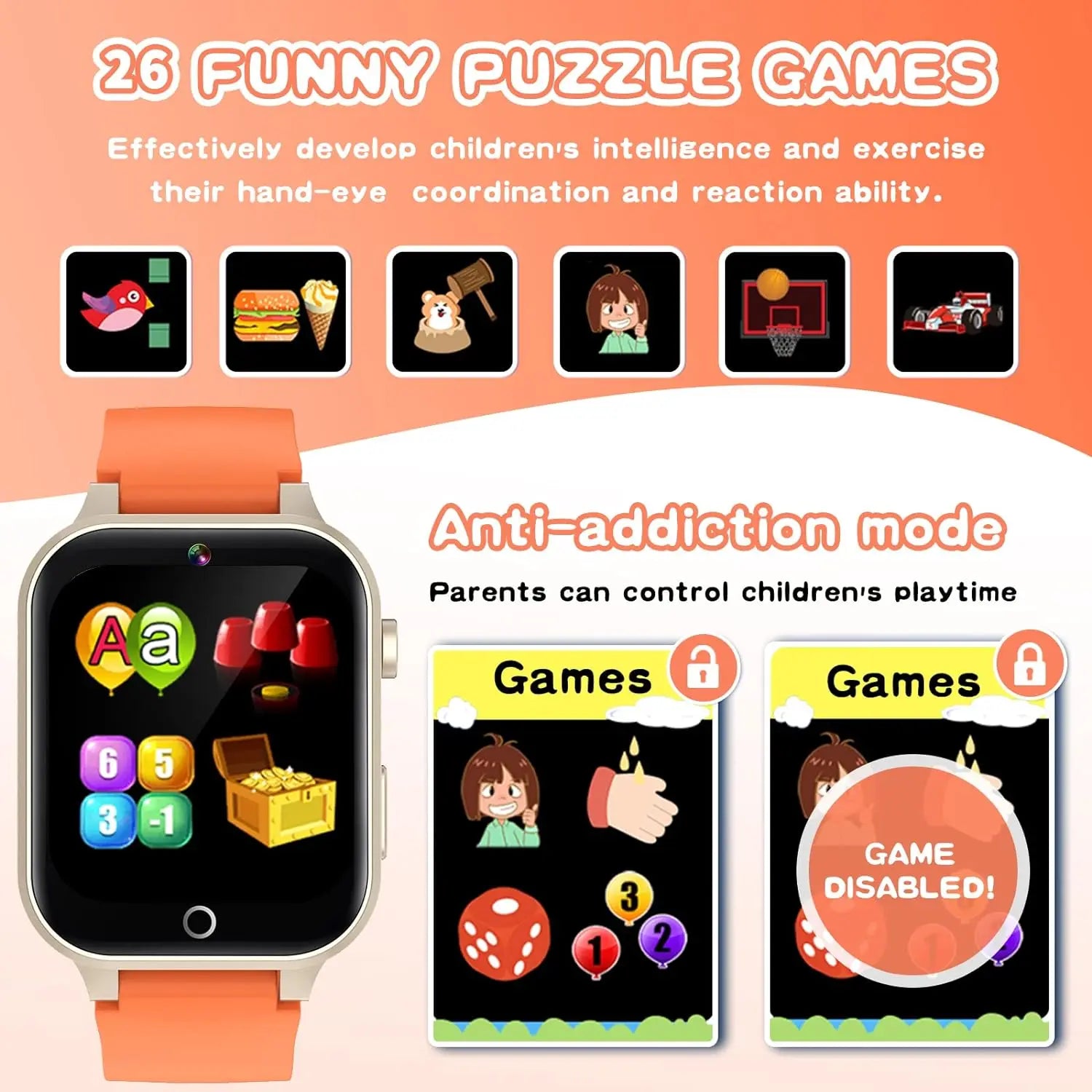 Kids smart watch for games with music, camera, and learning tools

