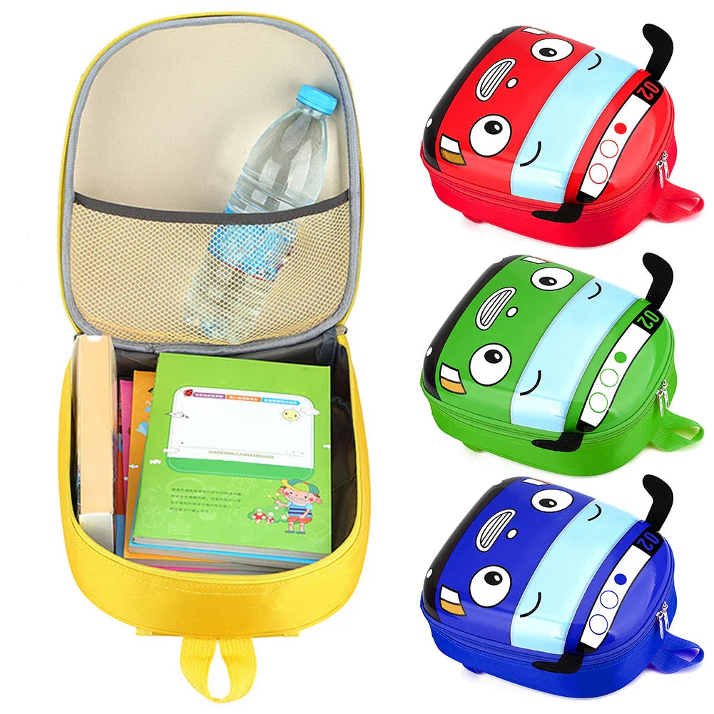 3D cartoon bus school bag for kids in yellow color

