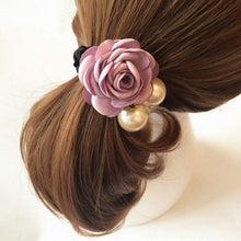 LOVEF Korean fashion pearl hair rope with rose flower and rhinestone accents