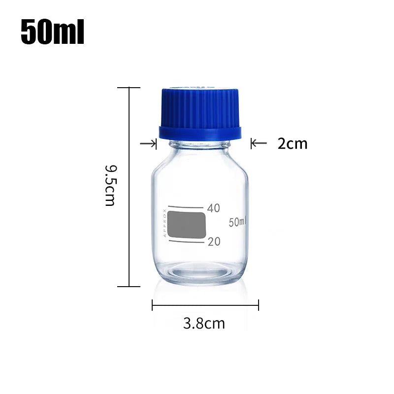 50ml/100ml/250ml graduated glass reagent bottle with blue screw cap for lab use