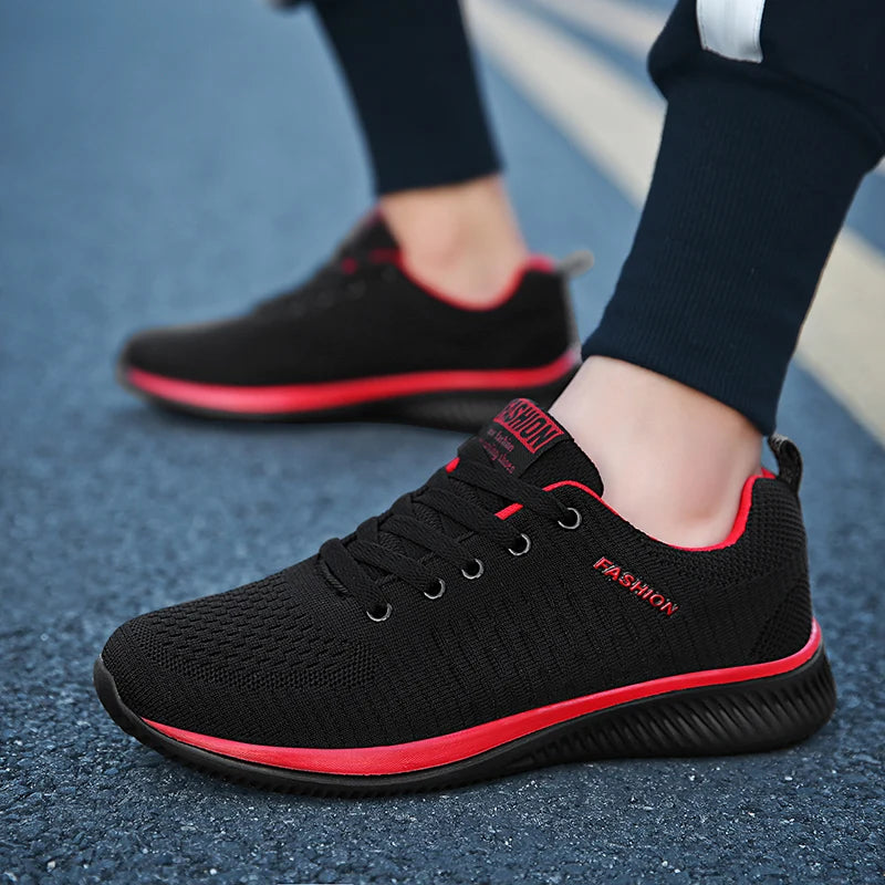 Men’s Casual Sneakers in black with breathable mesh and cushioned insole for walking

