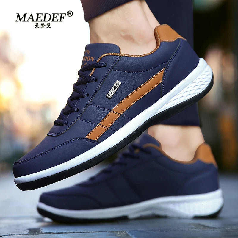 Maedef Shoes for Men Leather Sneaker in waterproof black design