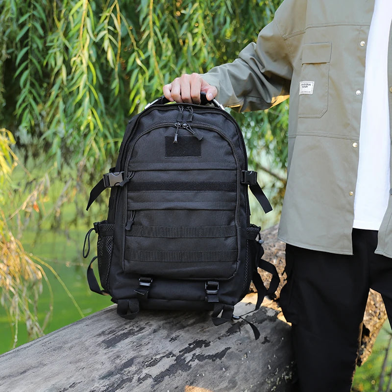 Large capacity hiking backpack with multiple compartments for travel and camping

