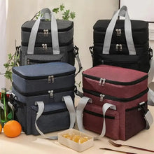 Double layer cooler lunch bag with shoulder strap for travel and picnic

