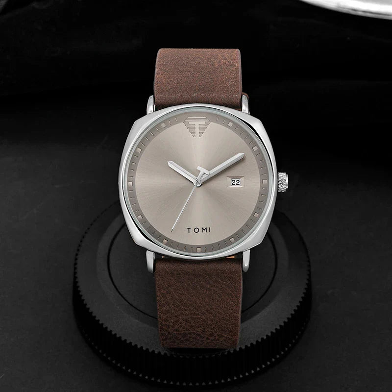 Minimalist leather sports watch with calendar for men in sleek design

