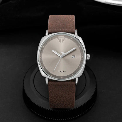 Minimalist leather sports watch with calendar for men in sleek design

