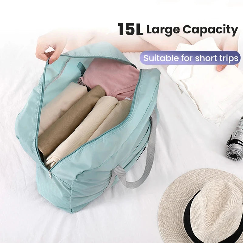 Foldable travel duffel bag for women with large capacity and lightweight design, ideal for carry on, sports, and weekend trips

