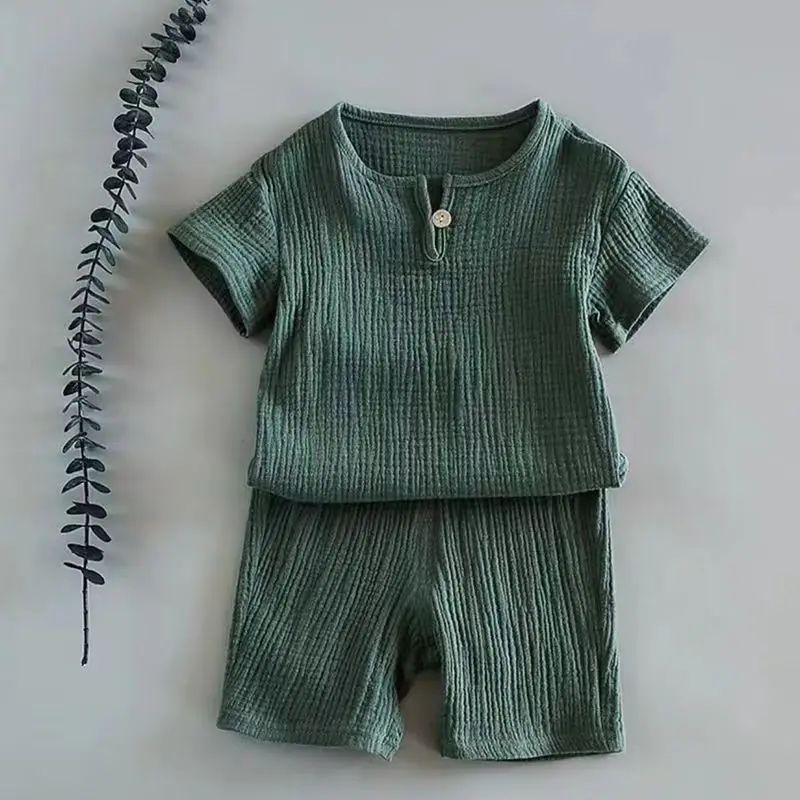 Linen summer t-shirt set for kids with breathable soft fabric for warm weather

