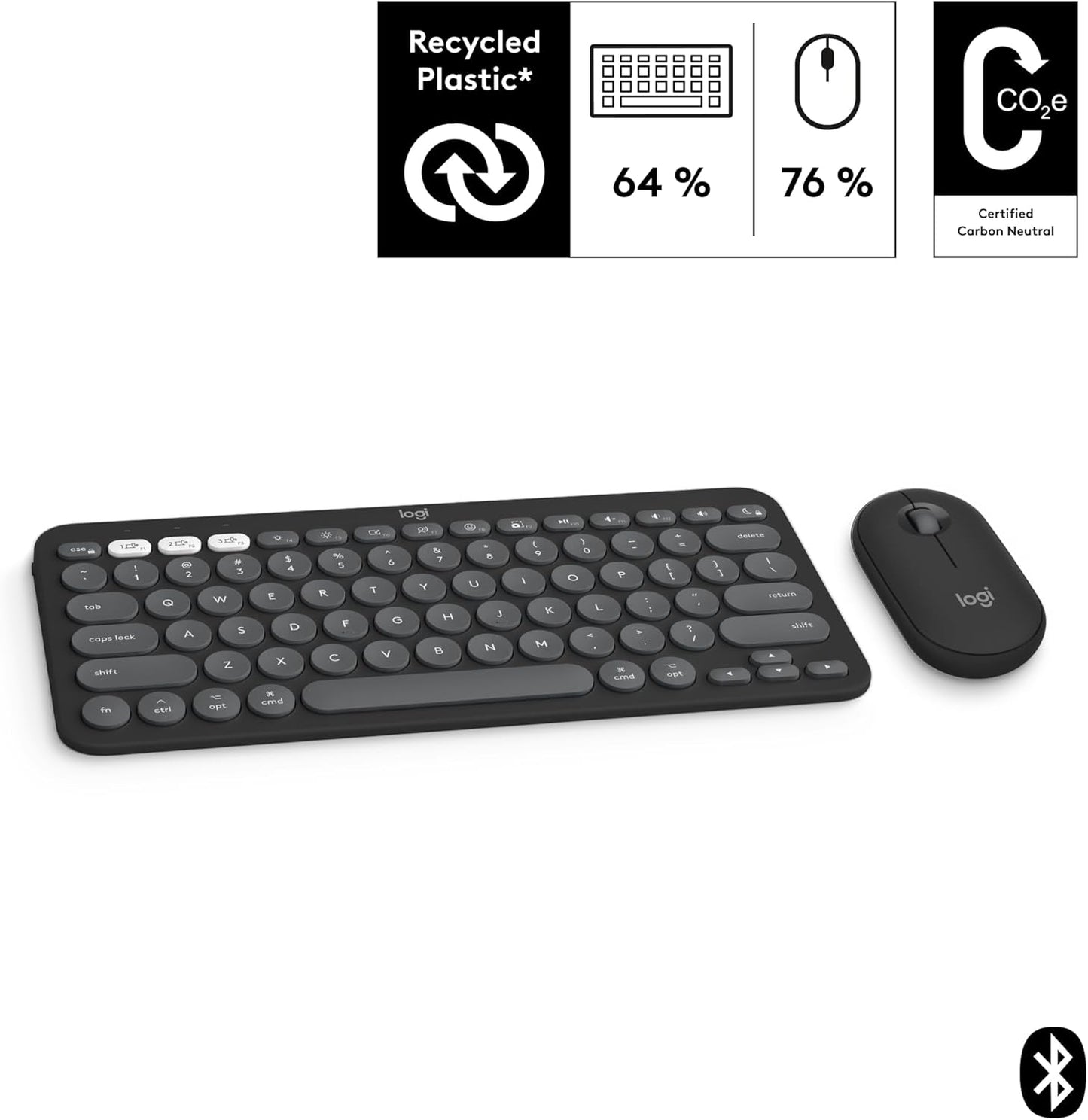 Bluetooth wireless keyboard and mouse Logitech Pebble 2   Combo Tonal graphite